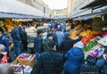 Sale of vegetables and fruits at the Haymarket on the street . Saint-Petersburg.