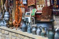 Sale of vintage traditional antiquarian items at the flea street market in famous Old Town Baku, Azerbaijan