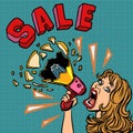 Sale woman with megaphone advertising announcement Royalty Free Stock Photo