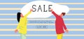 Sale of women`s clothing in an online store, an advertising page on the Internet, banner, illustration