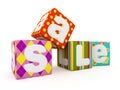 Sale word on colorful fabric cubes on white background 3