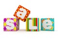 Sale word on colorful fabric cubes on white background 4