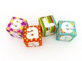 Sale word on colorful fabric cubes on white background 7