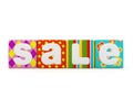 Sale word on colorful fabric cubes on white background 8