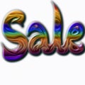 Sale - a word written in multi-colored letters in a oriental style on a white background. Price reduction, customer