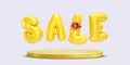 Sale - yellow realistic 3d text in the form of balloons isolated on a dark background. Vector illustration Royalty Free Stock Photo