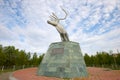 Monument to a reindeer in a city park. Salehard