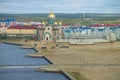 View of construction of new Orthodox church. Salekhard Royalty Free Stock Photo