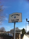 SALEM, MASSACHUSETTS. USA - OCTOBER 17, 2017. Town sign of Salem next to a cemetery