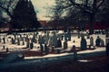 Salem, USA- March 03, 2019: The Burying Point Cemetery, also known as Charter Street Cemetery, dates back to at least 1637. A