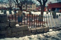 Salem, USA- March 03, 2019: The Burying Point Cemetery, also known as Charter Street Cemetery, dates back to at least 1637. A