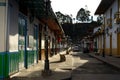 SALENTO, COLOMBIA - JULY 2021. Beautiful street and facades of the houses of the small town of Salento located at the region of