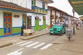 Salento, Quindio, Colombia - February 2022. The beautiful doors and facades of the traditional houses