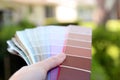 Sales agent choosing color samples for design project. Royalty Free Stock Photo