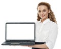 Sales agent presenting a laptop Royalty Free Stock Photo