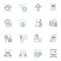 Sales approach linear icons set. Persuasion, Pitching, Prospecting, Negotiation, Follow-up, Closing, Scripting line