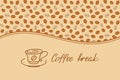 Sales banner with coffee cup coffee break hand lettering and horizontal border of coffee beans