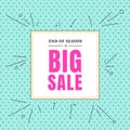 Sales banner price tag square frame on polka dot blue pastel color background. Retro hand drawn design element for tag, lable,