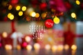 Sales on Christmas and New Year holidays. Blurred Festive decoration with informative inscription of 50 percent discount Royalty Free Stock Photo