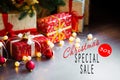 Sales on Christmas and New Year holidays. Festive decoration with informative inscription of 30 percent discount for Royalty Free Stock Photo