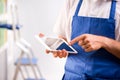 Sales clerk using tablet Royalty Free Stock Photo