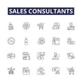 Sales consultants line vector icons and signs. business, man, sale, professional, office, agent, purchase,woman outline