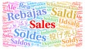 Sales in different languages word cloud Royalty Free Stock Photo