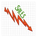 Sales down trend in cartoon graphic Royalty Free Stock Photo