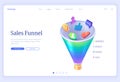 Sales funnel isometric landing, conversion rate