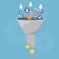 Sales funnel and lead generation, monetization of sales process, purchase funnel, is the visual representation of the Royalty Free Stock Photo