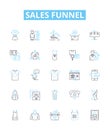 Sales funnel vector line icons set. Funnel, Sales, Lead, Conversion, Analysis, Acquisition, Automation illustration