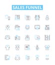 Sales funnel vector line icons set. Funnel, Sales, Lead, Conversion, Analysis, Acquisition, Automation illustration