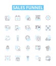 Sales funnel vector line icons set. Funnel, Sales, Lead, Conversion, Analysis, Acquisition, Automation illustration