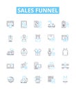 Sales funnel vector line icons set. Funnel, Sales, Lead, Conversion, Analysis, Acquisition, Automation illustration