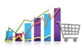 Sales growth business chart shopping cart