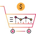 Sales icon trolley cart and financial graph vector