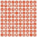 100 sales icons hexagon orange