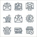 sales line icons. linear set. quality vector line set such as sales, free shipping, favourite, pound, sale, sale, send, auction