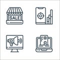sales line icons. linear set. quality vector line set such as online payment, marketing, targeted marketing