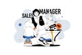 Sales manager concept with people scene in flat line design for web. Vector illustration