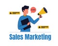 Sales marketing concept. Man holding megaphone. Simple modern Vector illustration in flat style design Royalty Free Stock Photo