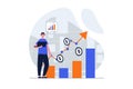 Sales performance web concept with character scene. Man analyze financial stock charts and increase profit. People situation in Royalty Free Stock Photo