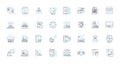Sales pitching linear icons set. Persuasion, Convincing, Pitching, Closing, Negotiating, Nerking, Follow-up line vector
