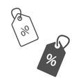 Sales and price black and white icon. Black price discount tag on the white background. Black outline sale tag