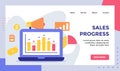 Sales progress chart on monitor display concept campaign for web website home homepage landing page template banner with