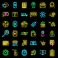 After sales service icons set vector neon