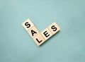SALES symbol. Concept word Basics on wooden blocks Royalty Free Stock Photo