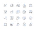 Sales training line icons collection. Coaching, Techniques, Motivation, Pitching, Prospecting, Negotiation, Closing