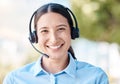 Sales woman portrait, call center agent and customer service support employee for advice, help and expert communication Royalty Free Stock Photo