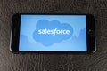 Salesforce logo on a smartphone. Salesforce recently purchased business software developer Slack Technologies Royalty Free Stock Photo